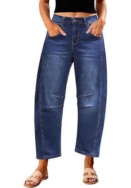 GRAPENT Barrel Jeans for Women Trendy High Waisted Wide Leg Baggy Cropped Relax Fit Stretch Denim Trouser Ankle Pants