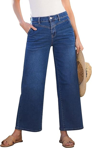 Grapent Women's Cowboy Jean Wide Leg Ankle Vintage Denim Pant Sculpting