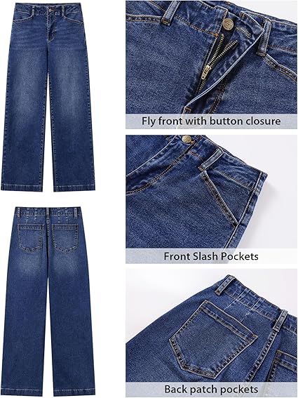GRAPENT Wide Leg Jeans Woman High Waisted Trendy Stretchy Denim Pants Classic Trouser Jeans with Slash Pockets
