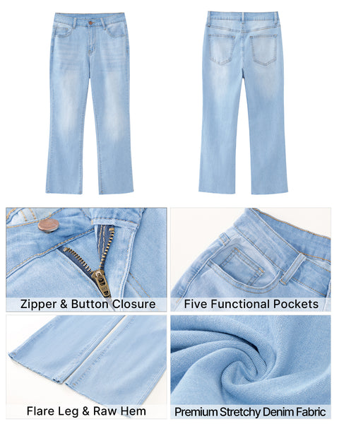 GRAPENT Women's High Waisted Flared Cropped Jeans Raw Hem Denim Pants