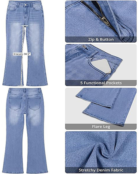 GRAPENT Flare Jeans for Women Trendy High Rise Classic Stretchy Denim Pants | Wide Leg Flare Jeans, High Waisted Stretch Denim, 30.5" Inseam, 90s Retro, Business Casual, Country Concert, Everyday Wear