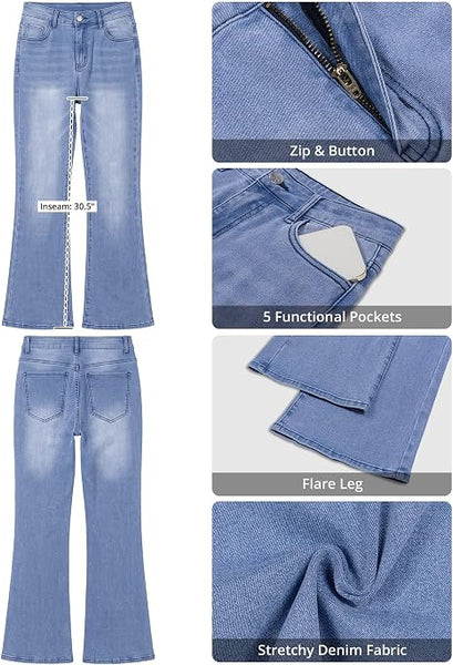 GRAPENT Flare Jeans for Women Trendy High Rise Classic Stretchy Denim Pants | Wide Leg Flare Jeans, High Waisted Stretch Denim, 30.5" Inseam, 90s Retro, Business Casual, Country Concert, Everyday Wear