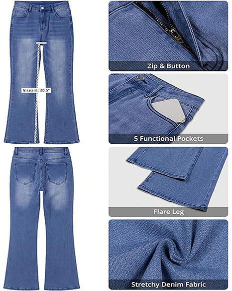 GRAPENT Flare Jeans for Women Trendy High Rise Classic Stretchy Denim Pants | Wide Leg Flare Jeans, High Waisted Stretch Denim, 30.5" Inseam, 90s Retro, Business Casual, Country Concert, Everyday Wear