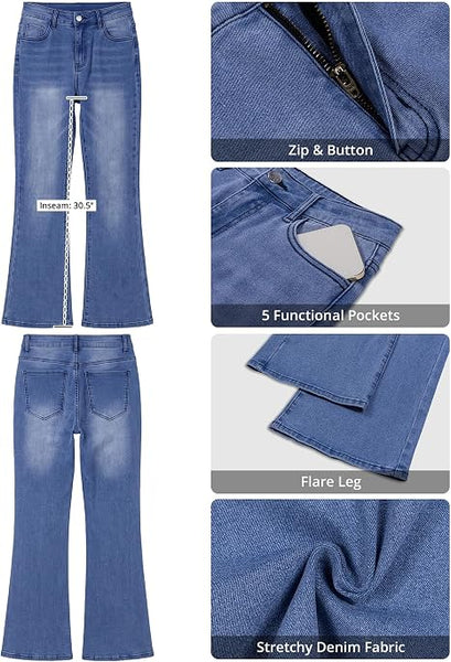 GRAPENT Flare Jeans for Women Trendy High Rise Classic Stretchy Denim Pants | Wide Leg Flare Jeans, High Waisted Stretch Denim, 30.5" Inseam, 90s Retro, Business Casual, Country Concert, Everyday Wear
