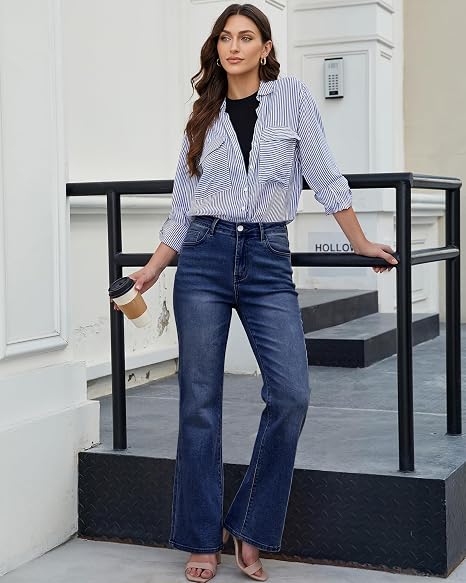 GRAPENT Flare Jeans for Women Trendy High Rise Classic Stretchy Denim Pants | Wide Leg Flare Jeans, High Waisted Stretch Denim, 30.5" Inseam, 90s Retro, Business Casual, Country Concert, Everyday Wear