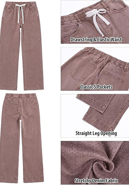 GRAPENT Jeans for Women Straight Leg High Rise Pull On Stretchy Denim Pants | Straight Wide Leg Jeans, High Waisted Fit, Elastic Waist, 29.5" Inseam, Work Office Outfits, Casual Daily Wear