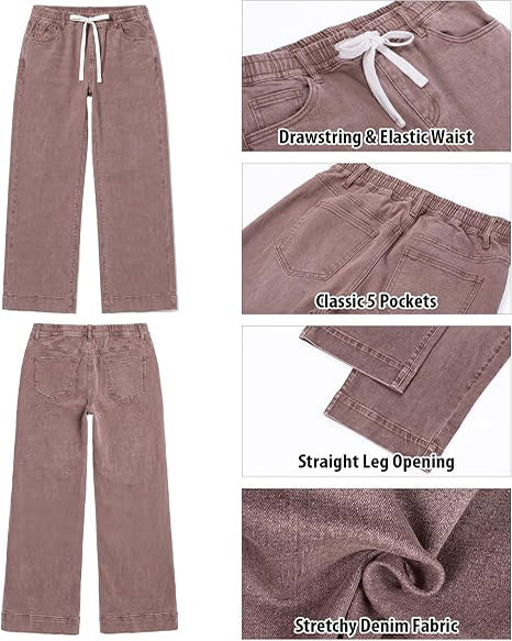 GRAPENT Jeans for Women Straight Leg High Rise Pull On Stretchy Denim Pants | Straight Wide Leg Jeans, High Waisted Fit, Elastic Waist, 29.5" Inseam, Work Office Outfits, Casual Daily Wear