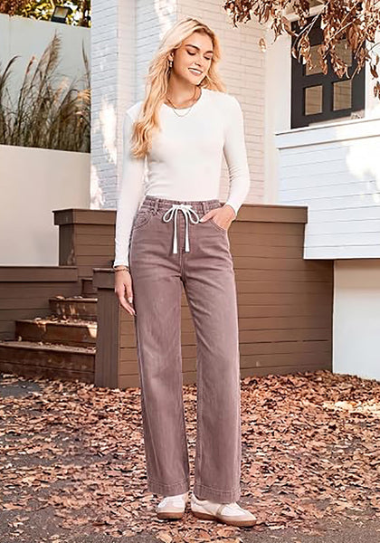 GRAPENT Jeans for Women Straight Leg High Rise Pull On Stretchy Denim Pants | Straight Wide Leg Jeans, High Waisted Fit, Elastic Waist, 29.5" Inseam, Work Office Outfits, Casual Daily Wear
