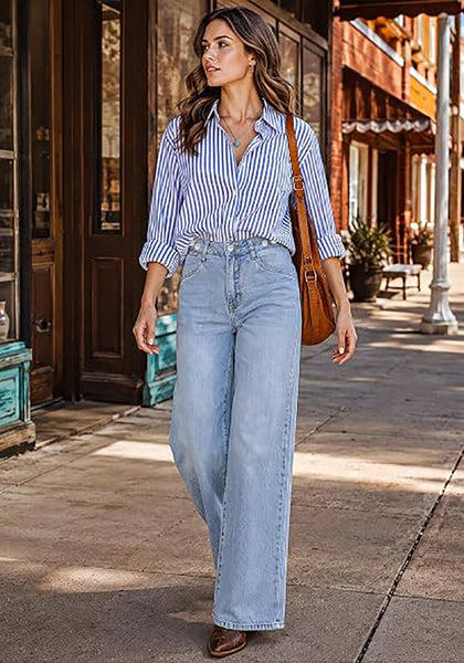 GRAPENT Wide Leg Jeans for Women High Waisted Baggy Stretchy Denim Pants | Adjustable Cinched Waist, High Rise, 30" Inseam, Full Length, 90S Baggy Style, Country Concert Outfits, Casual Work Wear