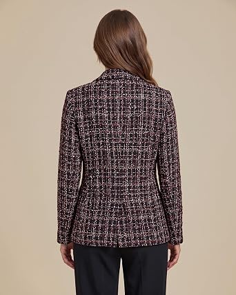 GRAPENT Tweed Blazers for Women Plaid Jacket Long Sleeve Work Casual Blazer Notched Lapel, Fully Lined, Shoulder Pads, Single Button, 2 Pockets, Interview, Office outfits, Business Casual Blazers