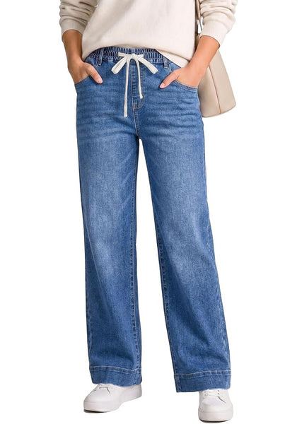 GRAPENT Jeans for Women Straight Leg High Rise Pull On Stretchy Denim Pants | Straight Wide Leg Jeans, High Waisted Fit, Elastic Waist, 29.5" Inseam, Work Office Outfits, Casual Daily Wear