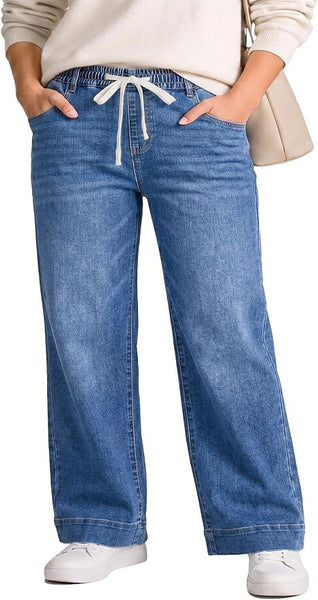 GRAPENT Jeans for Women Straight Leg High Rise Pull On Stretchy Denim Pants | Straight Wide Leg Jeans, High Waisted Fit, Elastic Waist, 29.5" Inseam, Work Office Outfits, Casual Daily Wear