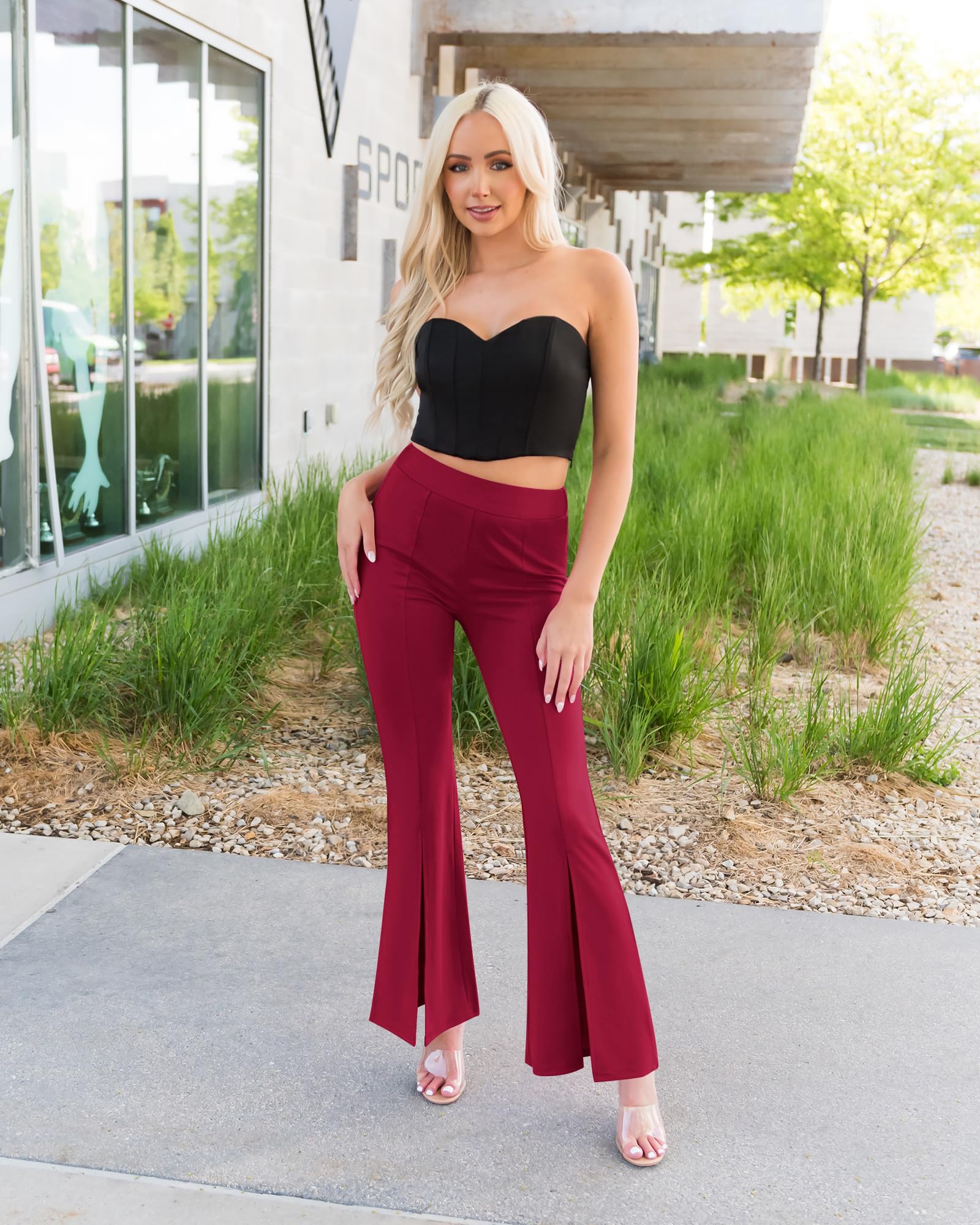 GRAPENT 2023 Dress Pants Wide Leg Pants for Women Flare Pants Pull On Grapent