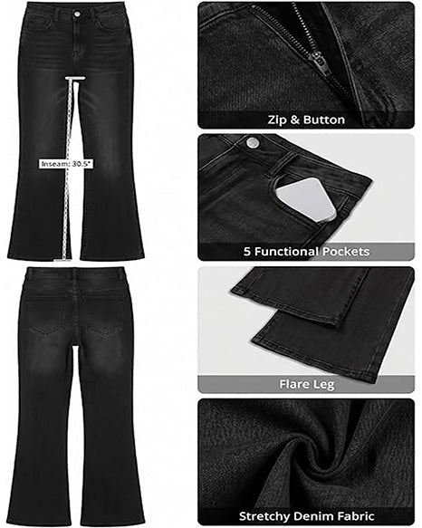 GRAPENT Flare Jeans for Women Trendy High Rise Classic Stretchy Denim Pants | Wide Leg Flare Jeans, High Waisted Stretch Denim, 30.5" Inseam, 90s Retro, Business Casual, Country Concert, Everyday Wear