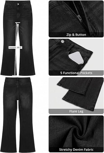 GRAPENT Flare Jeans for Women Trendy High Rise Classic Stretchy Denim Pants | Wide Leg Flare Jeans, High Waisted Stretch Denim, 30.5" Inseam, 90s Retro, Business Casual, Country Concert, Everyday Wear