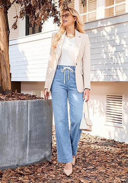 GRAPENT Jeans for Women Straight Leg High Rise Pull On Stretchy Denim Pants | Straight Wide Leg Jeans, High Waisted Fit, Elastic Waist, 29.5" Inseam, Work Office Outfits, Casual Daily Wear