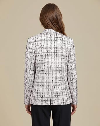 GRAPENT Tweed Blazers for Women Plaid Jacket Long Sleeve Work Casual Blazer Notched Lapel, Fully Lined, Shoulder Pads, Single Button, 2 Pockets, Interview, Office outfits, Business Casual Blazers