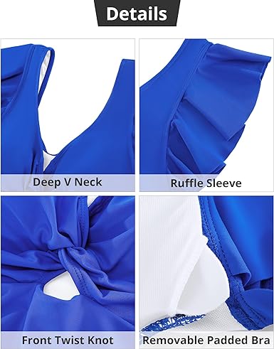 GRAPENT Tankini Tops for Women Swimwear Top Only Ruffle Bathing Suit Cut Out Long Bikini Tops Swimsuit Beach Resort Wear