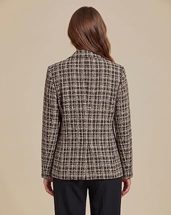 GRAPENT Tweed Blazers for Women Plaid Jacket Long Sleeve Work Casual Blazer Notched Lapel, Fully Lined, Shoulder Pads, Single Button, 2 Pockets, Interview, Office outfits, Business Casual Blazers