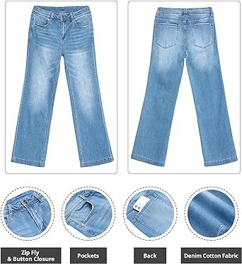 GRAPENT Women's Denim Flare Wide Leg High Rise Stretch Jean