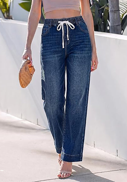 GRAPENT Jeans for Women Straight Leg High Rise Pull On Stretchy Denim Pants | Straight Wide Leg Jeans, High Waisted Fit, Elastic Waist, 29.5" Inseam, Work Office Outfits, Casual Daily Wear