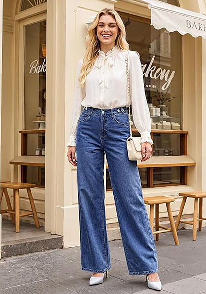 GRAPENT Wide Leg Jeans for Women High Waisted Baggy Stretchy Denim Pants | Adjustable Cinched Waist, High Rise, 30" Inseam, Full Length, 90S Baggy Style, Country Concert Outfits, Casual Work Wear