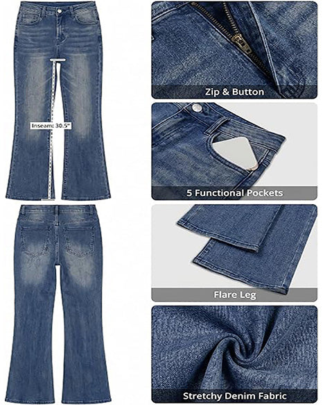 GRAPENT Flare Jeans for Women Trendy High Rise Classic Stretchy Denim Pants | Wide Leg Flare Jeans, High Waisted Stretch Denim, 30.5" Inseam, 90s Retro, Business Casual, Country Concert, Everyday Wear