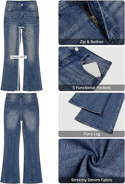 GRAPENT Flare Jeans for Women Trendy High Rise Classic Stretchy Denim Pants | Wide Leg Flare Jeans, High Waisted Stretch Denim, 30.5" Inseam, 90s Retro, Business Casual, Country Concert, Everyday Wear