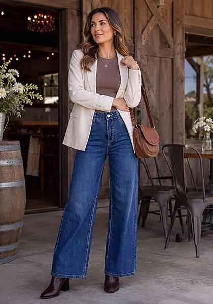 GRAPENT Wide Leg Jeans for Women High Waisted Baggy Stretchy Denim Pants | Adjustable Cinched Waist, High Rise, 30" Inseam, Full Length, 90S Baggy Style, Country Concert Outfits, Casual Work Wear
