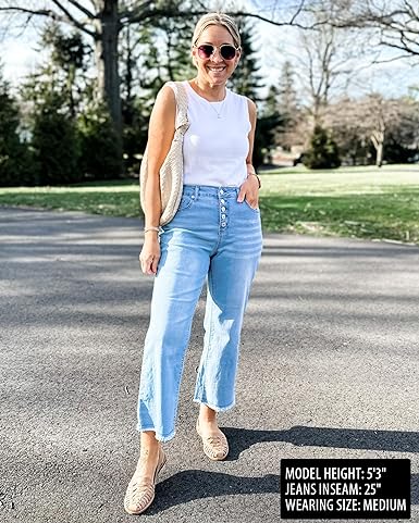 Grarpent Women's High Waist Denim Wide Legs Jeans Pants With Front pockets