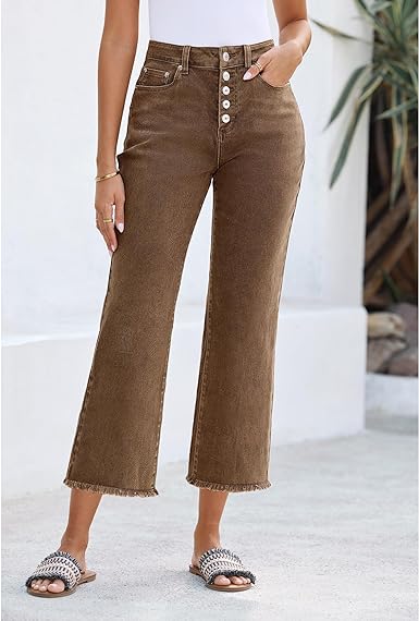 Grarpent Women's High Waist Denim Wide Legs Jeans Pants With Front pockets