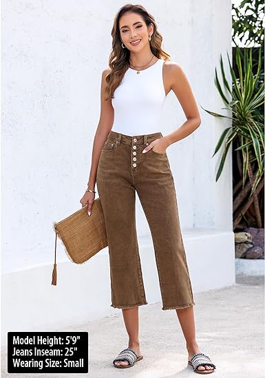 Grarpent Women's High Waist Denim Wide Legs Jeans Pants With Front pockets