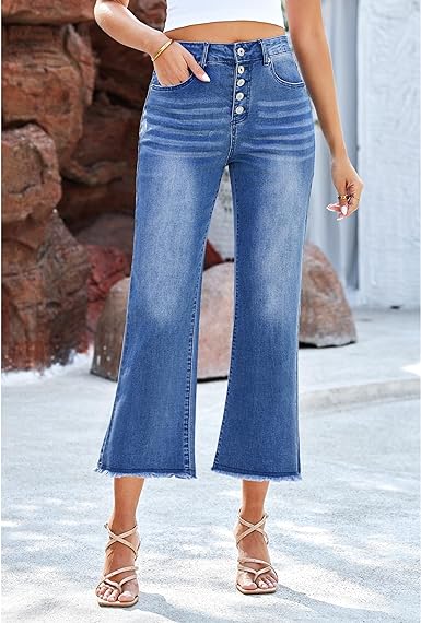 Grarpent Women's High Waist Denim Wide Legs Jeans Pants With Front pockets