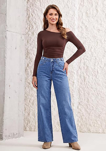 GRAPENT Wide Leg Jeans for Women High Waisted Baggy Stretchy Denim Pants | Adjustable Cinched Waist, High Rise, 30" Inseam, Full Length, 90S Baggy Style, Country Concert Outfits, Casual Work Wear