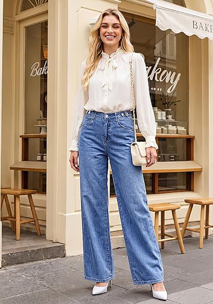 GRAPENT Wide Leg Jeans for Women High Waisted Baggy Stretchy Denim Pants | Adjustable Cinched Waist, High Rise, 30" Inseam, Full Length, 90S Baggy Style, Country Concert Outfits, Casual Work Wear
