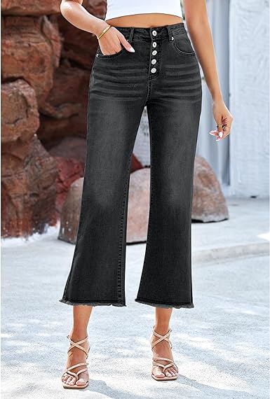 Grarpent Women's High Waist Denim Wide Legs Jeans Pants With Front pockets