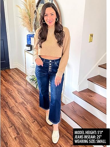 Grarpent Women's High Waist Denim Wide Legs Jeans Pants With Front pockets