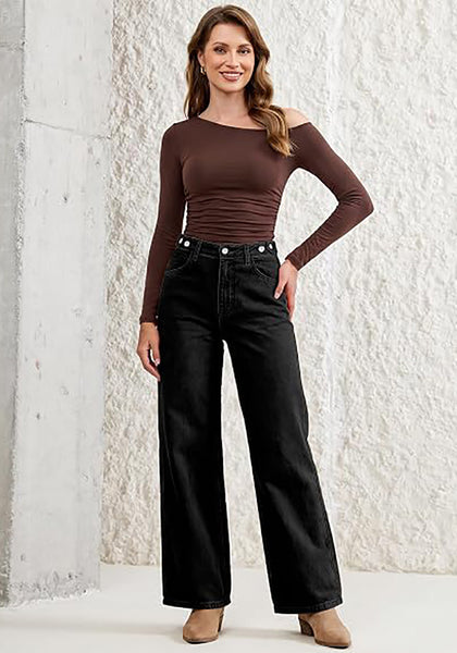 GRAPENT Wide Leg Jeans for Women High Waisted Baggy Stretchy Denim Pants | Adjustable Cinched Waist, High Rise, 30" Inseam, Full Length, 90S Baggy Style, Country Concert Outfits, Casual Work Wear
