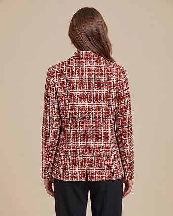 GRAPENT Tweed Blazers for Women Plaid Jacket Long Sleeve Work Casual Blazer Notched Lapel, Fully Lined, Shoulder Pads, Single Button, 2 Pockets, Interview, Office outfits, Business Casual Blazers