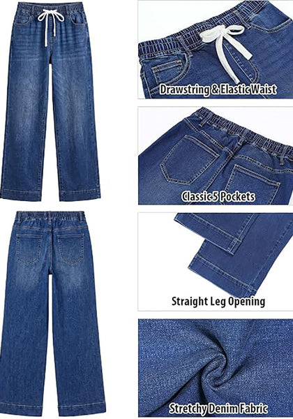 GRAPENT Jeans for Women Straight Leg High Rise Pull On Stretchy Denim Pants | Straight Wide Leg Jeans, High Waisted Fit, Elastic Waist, 29.5" Inseam, Work Office Outfits, Casual Daily Wear