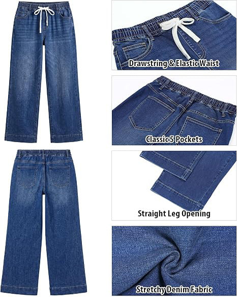 GRAPENT Jeans for Women Straight Leg High Rise Pull On Stretchy Denim Pants | Straight Wide Leg Jeans, High Waisted Fit, Elastic Waist, 29.5" Inseam, Work Office Outfits, Casual Daily Wear