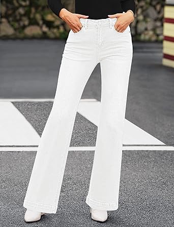 GRAPENT Women's Denim Flare Wide Leg High Rise Stretch Jean