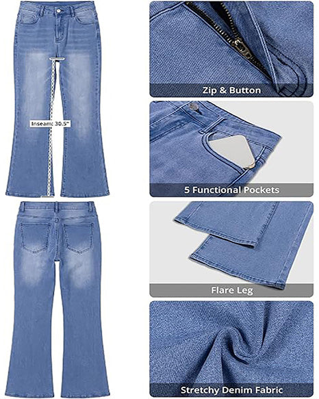 GRAPENT Flare Jeans for Women Trendy High Rise Classic Stretchy Denim Pants | Wide Leg Flare Jeans, High Waisted Stretch Denim, 30.5" Inseam, 90s Retro, Business Casual, Country Concert, Everyday Wear