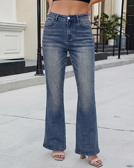 GRAPENT Flare Jeans for Women Trendy High Rise Classic Stretchy Denim Pants | Wide Leg Flare Jeans, High Waisted Stretch Denim, 30.5" Inseam, 90s Retro, Business Casual, Country Concert, Everyday Wear