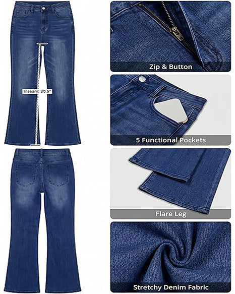 GRAPENT Flare Jeans for Women Trendy High Rise Classic Stretchy Denim Pants | Wide Leg Flare Jeans, High Waisted Stretch Denim, 30.5" Inseam, 90s Retro, Business Casual, Country Concert, Everyday Wear