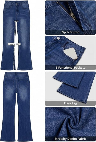 GRAPENT Flare Jeans for Women Trendy High Rise Classic Stretchy Denim Pants | Wide Leg Flare Jeans, High Waisted Stretch Denim, 30.5" Inseam, 90s Retro, Business Casual, Country Concert, Everyday Wear