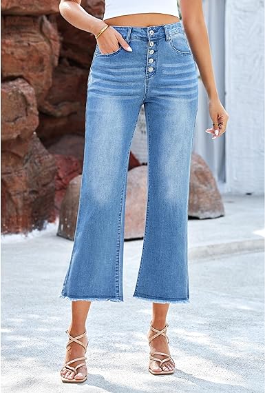 Grarpent Women's High Waist Denim Wide Legs Jeans Pants With Front pockets
