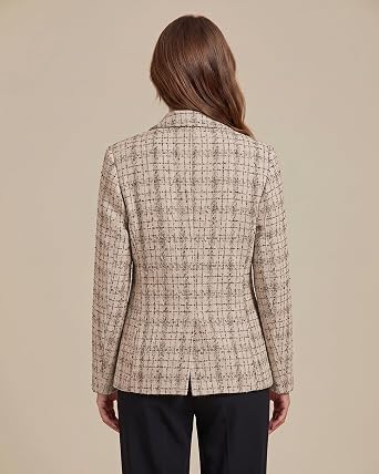 GRAPENT Tweed Blazers for Women Plaid Jacket Long Sleeve Work Casual Blazer Notched Lapel, Fully Lined, Shoulder Pads, Single Button, 2 Pockets, Interview, Office outfits, Business Casual Blazers
