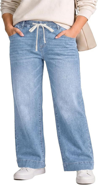 GRAPENT Jeans for Women Straight Leg High Rise Pull On Stretchy Denim Pants | Straight Wide Leg Jeans, High Waisted Fit, Elastic Waist, 29.5" Inseam, Work Office Outfits, Casual Daily Wear