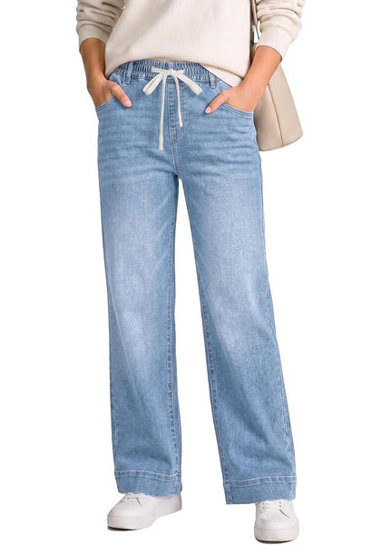GRAPENT Jeans for Women Straight Leg High Rise Pull On Stretchy Denim Pants | Straight Wide Leg Jeans, High Waisted Fit, Elastic Waist, 29.5" Inseam, Work Office Outfits, Casual Daily Wear